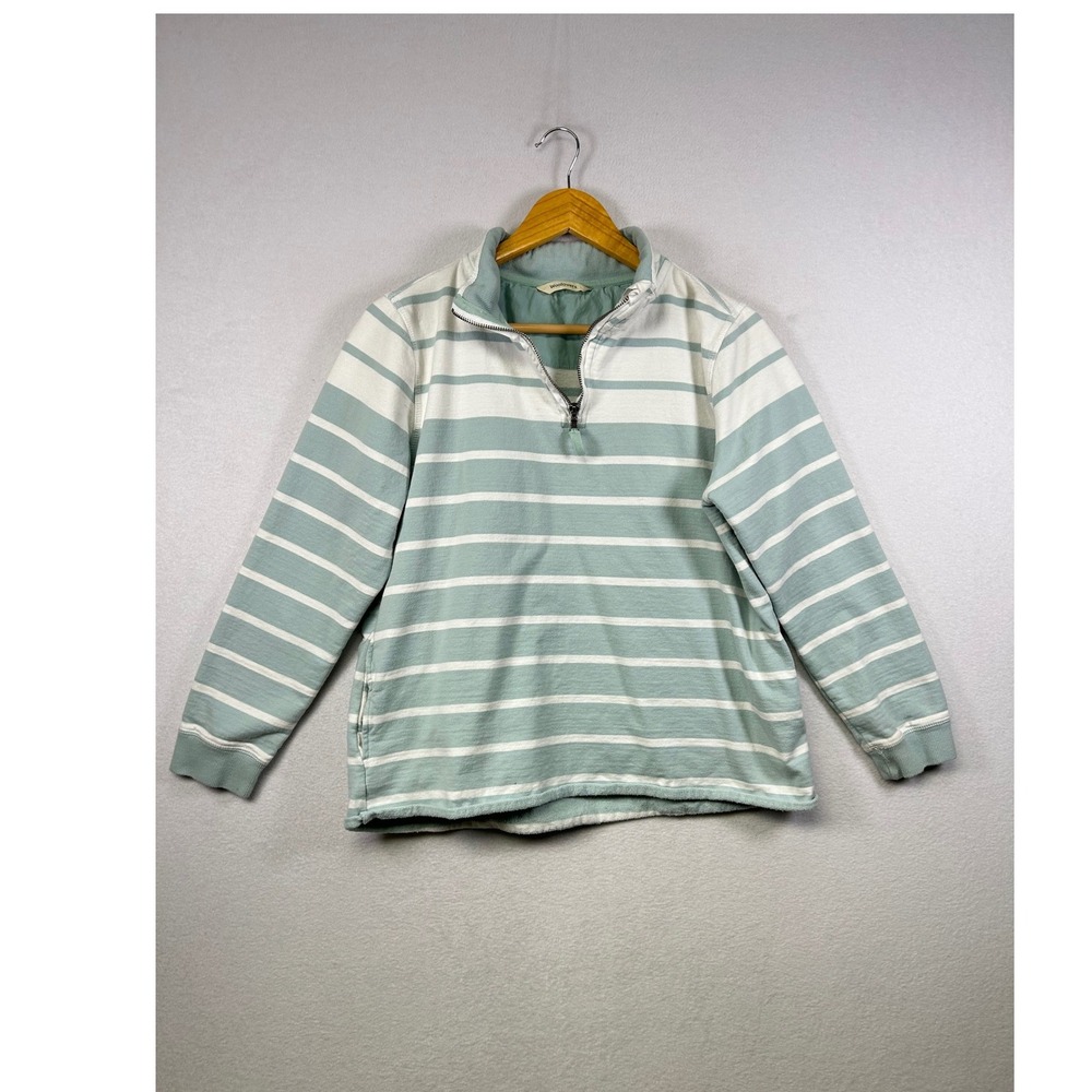 Organic Cotton Woolovers Striped Quarter Zip Sweatshirt Blue White Size‎ L